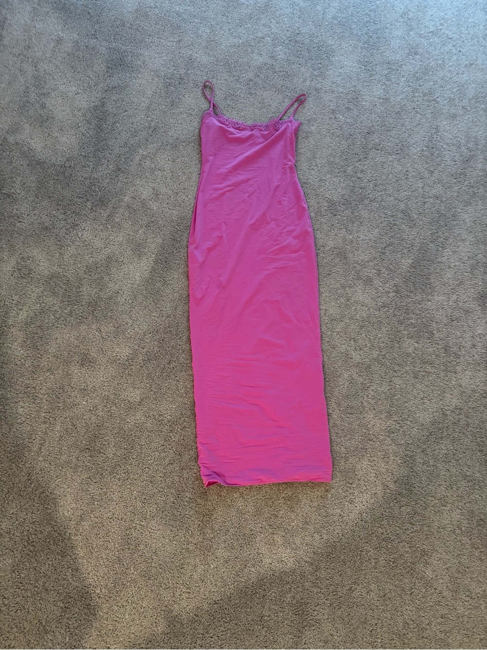 SKIMS Hot Pink Slip Maxi Dress with Lace Trim